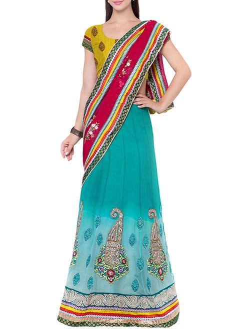 blue half and half saree - 14512253 - Very Small Image - 1