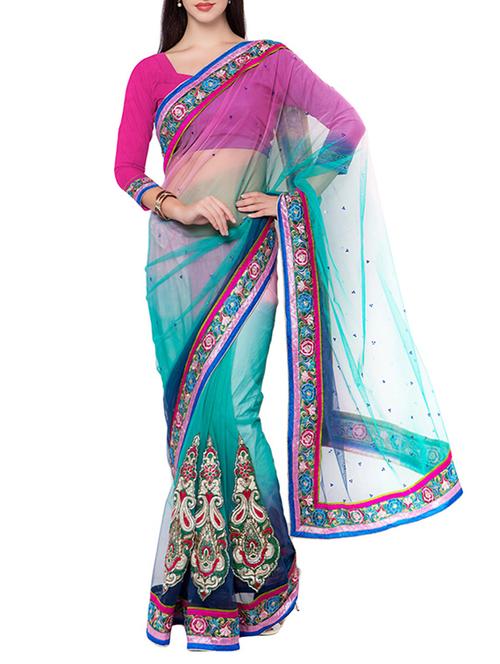 blue net embroidered saree with blouse - 14512254 - Very Small Image - 1