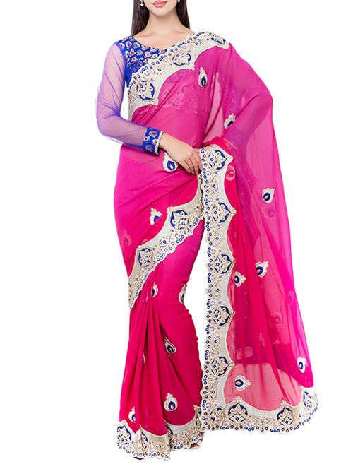 pink embroidered saree with blouse - 14512256 - Standard Image - 1