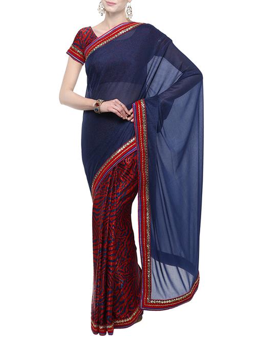 blue half and half saree with blouse - 14512257 - Standard Image - 1