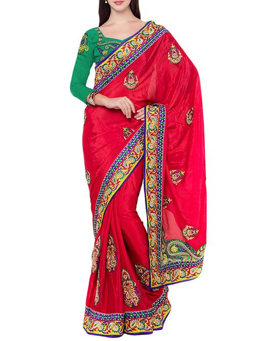 red georgette embroidered saree - 14512260 - Very Small Image - 1
