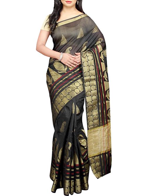 black woven saree with blouse - 14512278 - Very Small Image - 1