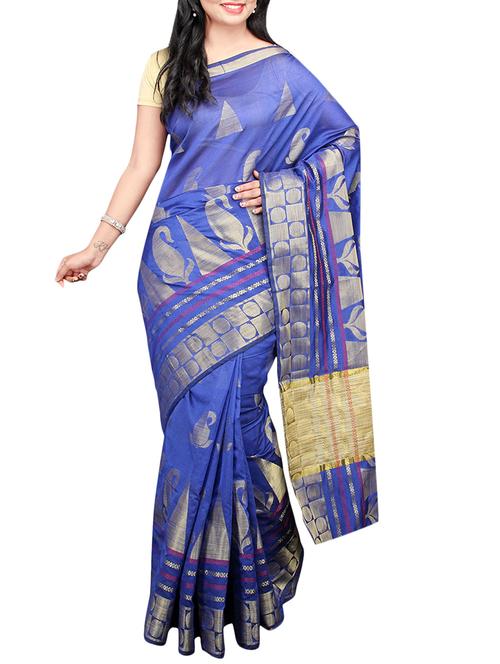 Blue woven saree with blouse - 14512283 - Very Small Image - 1
