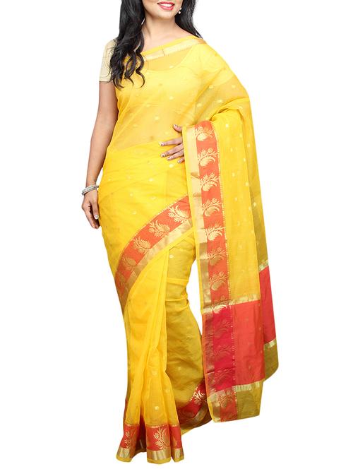 yellow kota doria saree with blouse - 14512289 - Very Small Image - 1