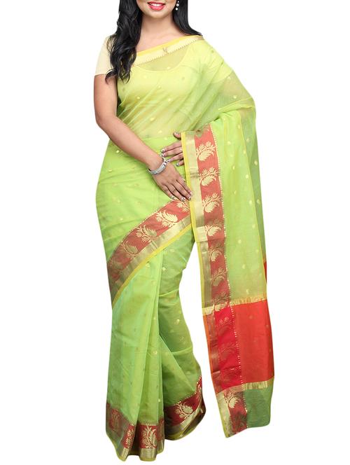 green kota doria saree with blouse - 14512290 - Very Small Image - 1