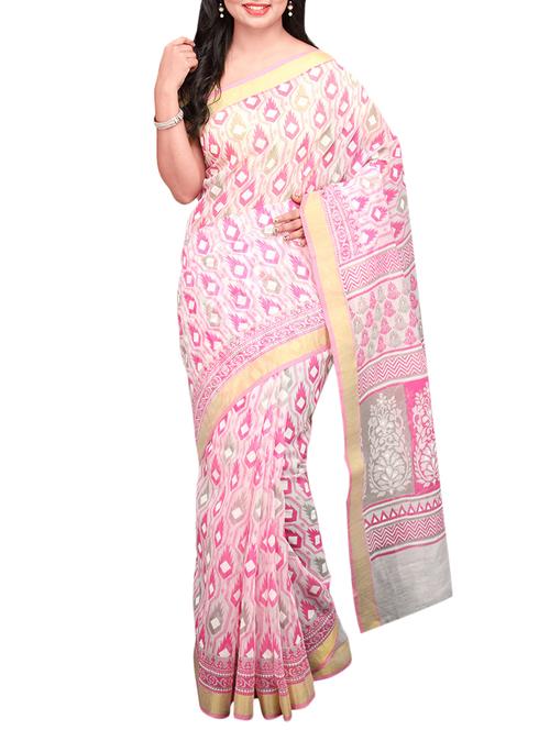 white and pink gadwal saree with blouse - 14512293 - Very Small Image - 1