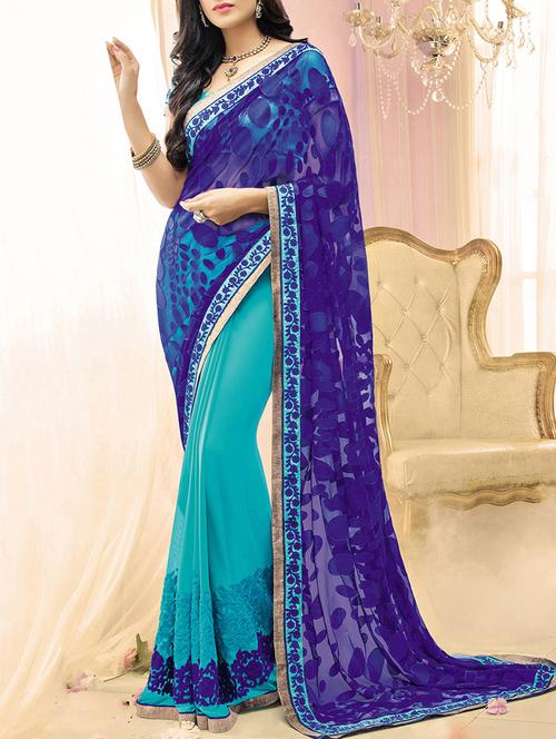 blue half and half saree with blouse - 14512307 - Very Small Image - 1