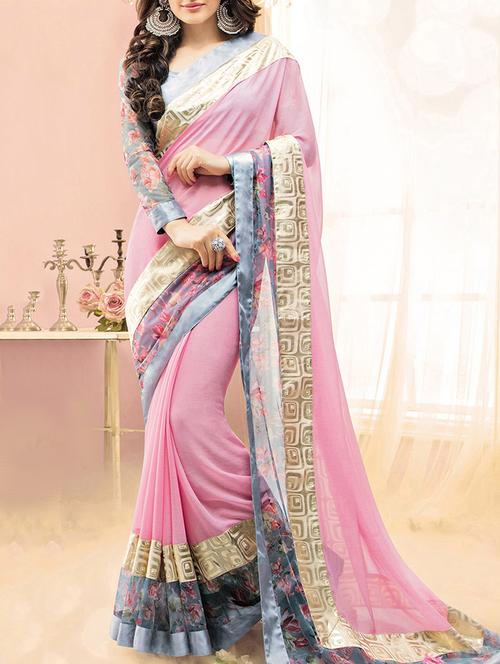 pink bordered saree with blouse - 14512308 - Very Small Image - 1