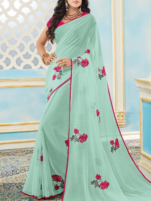 green embroidered saree with blouse - 14512319 - Very Small Image - 1