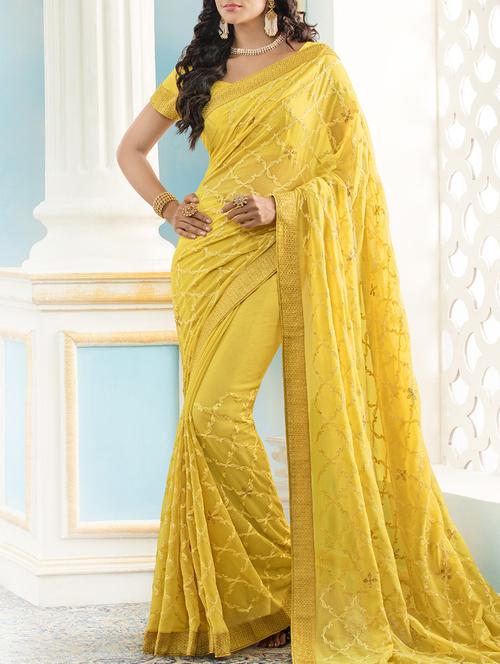 yellow embroidered saree with blouse - 14512325 - Very Small Image - 1
