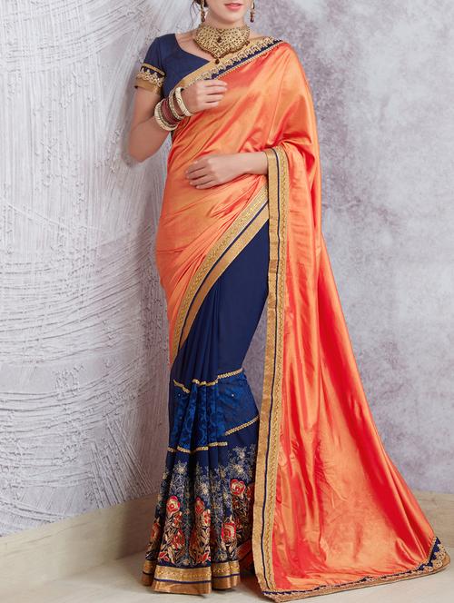 Orange half and half saree with blouse - 14512329 - Very Small Image - 1