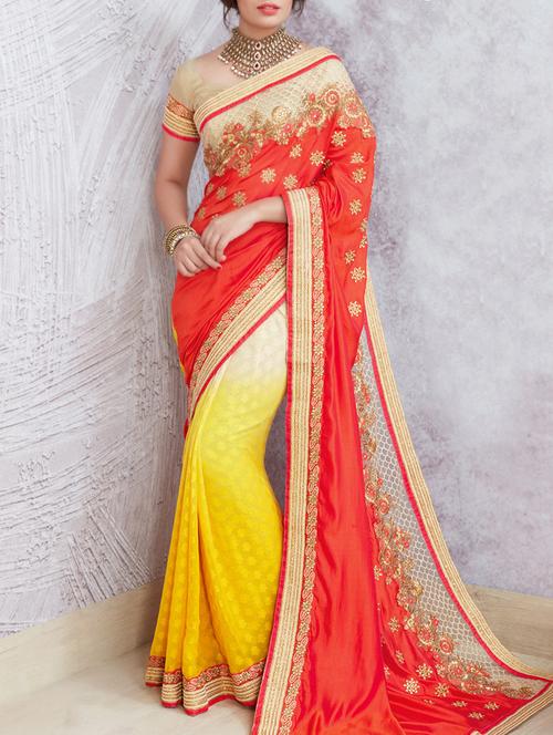 yellow georgette half and saree with blouse - 14512330 - Very Small Image - 1