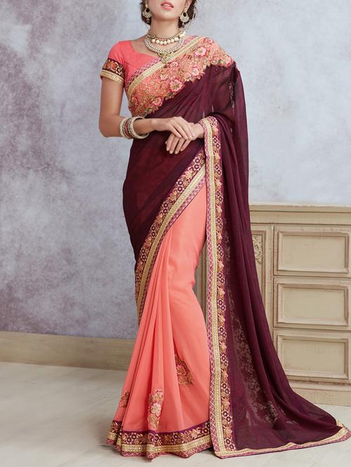 Orange half and half saree with blouse - 14512332 - Very Small Image - 1