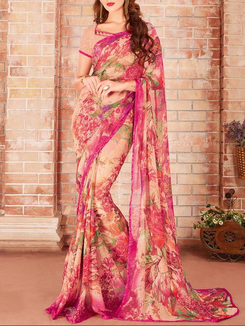 multi colored printed saree with blouse - 14512343 - Very Small Image - 1