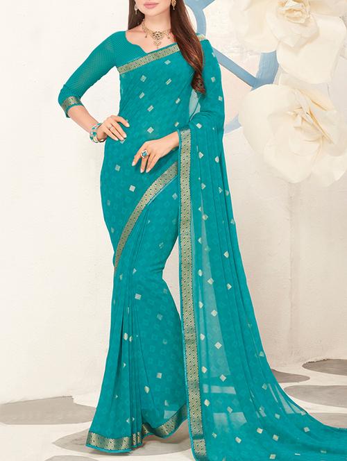 blue printed saree with blouse - 14512367 - Very Small Image - 1