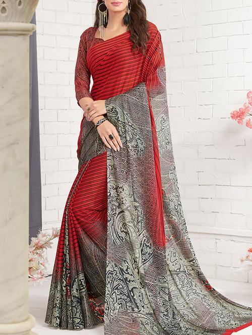 Multicolored printed saree with blouse - 14512386 - Very Small Image - 1