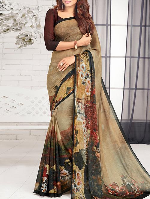 Multicolored printed saree with blouse - 14512387 - Very Small Image - 1