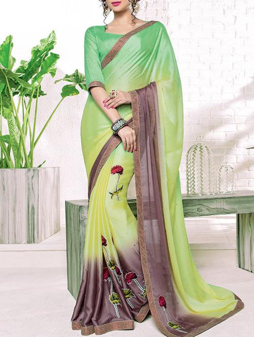 green ombre saree with blouse - 14512401 - Very Small Image - 1