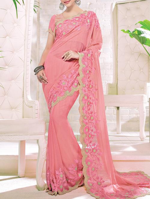 pink embroidered saree with blouse - 14512408 - Very Small Image - 1