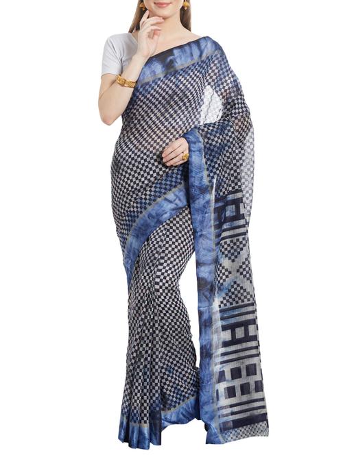 blue cotton silk printed saree with blouse - 14512548 - Very Small Image - 1