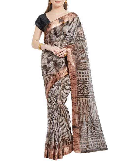 brown cotton silk printed saree with blouse - 14512551 - Very Small Image - 1