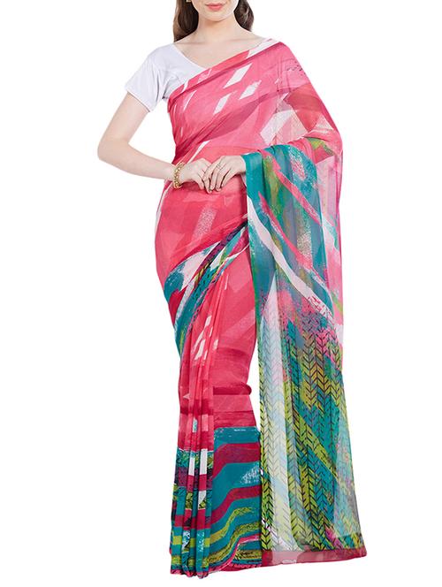 pink georgette printed saree with blouse - 14512572 - Standard Image - 1