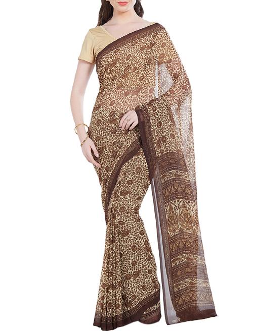 brown georgette printed saree with blouse - 14512577 - Standard Image - 1