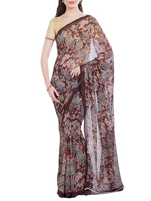 Multicolored printed saree with blouse - 14512593 - Very Small Image - 1