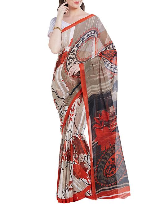 cream georgette printed saree with blouse - 14512594 - Standard Image - 1