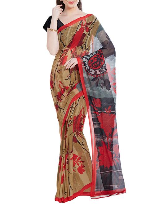Beige printed saree with blouse - 14512595 - Standard Image - 1