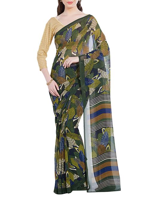 mehandi georgette printed saree with blouse - 14512596 - Very Small Image - 1