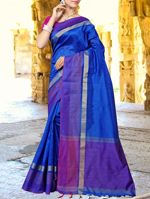 blue bordered saree with blouse - 14512597 - Very Small Image - 1
