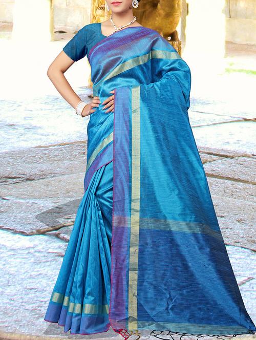blue bordered saree with blouse - 14512599 - Very Small Image - 1