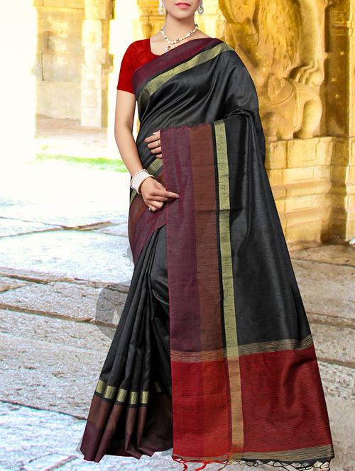black bordered saree with blouse - 14512600 - Very Small Image - 1