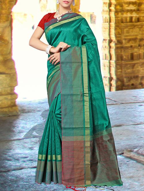 green bordered saree with blouse - 14512603 - Very Small Image - 1