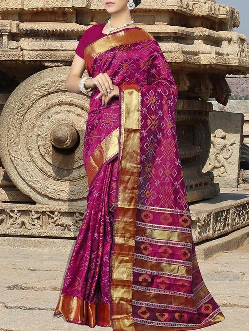 Magenta ikat saree with blouse - 14512607 - Very Small Image - 1