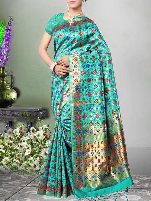 blue patola saree with blouse - 14512613 - Very Small Image - 1