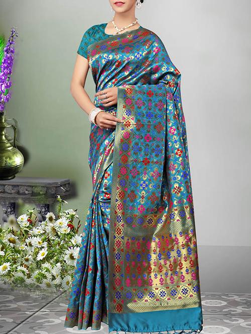 Blue patola saree with blouse - 14512614 - Very Small Image - 1