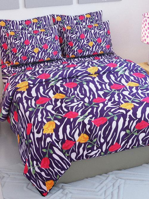 Polycotton Floral Print Double Bed Sheet With 2 Pillow Covers - 14512767 - Very Small Image - 1