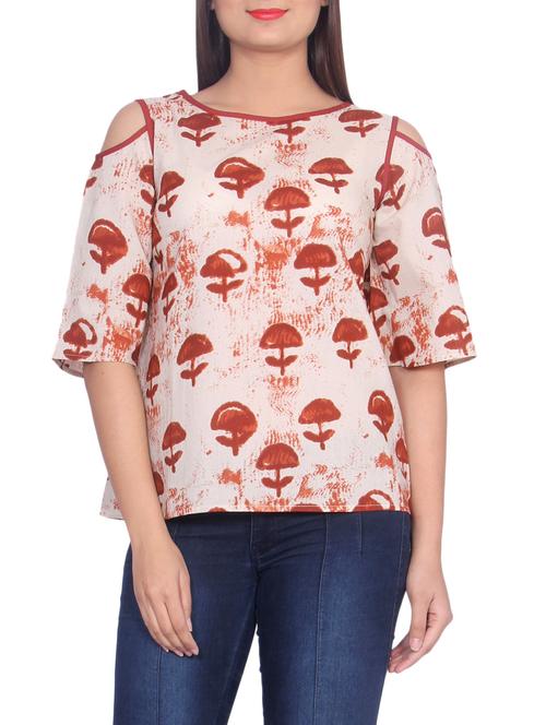 beige printed cotton top - 14512978 - Very Small Image - 1