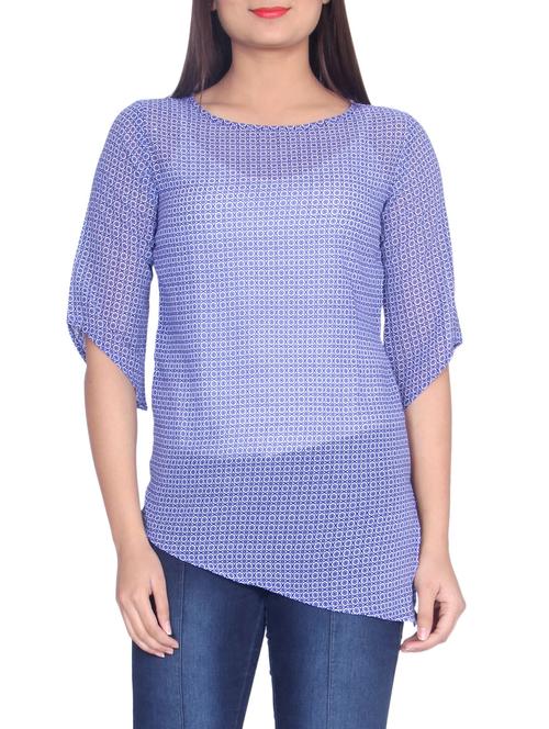 blue printed crepe top - 14512981 - Standard Image - 1