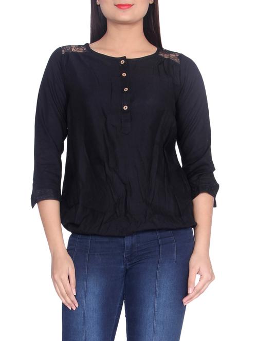 black rayon blouson top - 14512982 - Standard Image - 1