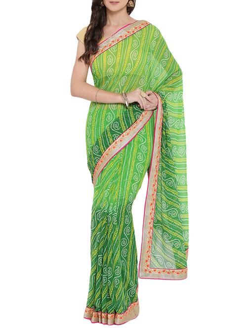 gota lace border bandhani saree with blouse - 14513031 - Very Small Image - 1