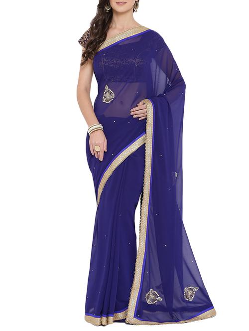 blue embroidered saree with blouse - 14513032 - Very Small Image - 1