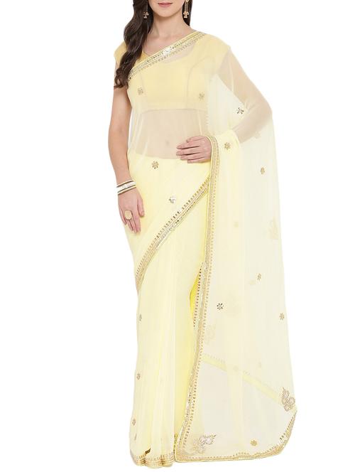 cream georgette gota patti saree with blouse - 14513040 - Very Small Image - 1