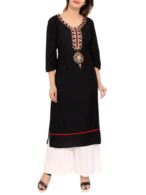 black rayon straight kurta - 14513045 - Very Small Image - 1
