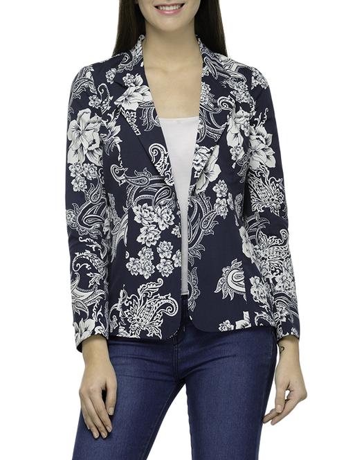 navy blue printed blazer - 14513058 - Standard Image - 1