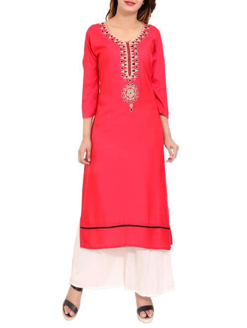 peach rayon straight kurta - 14513092 - Very Small Image - 1