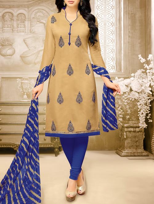 beige chanderi cotton unstitched dress material - 14513125 - Very Small Image - 1