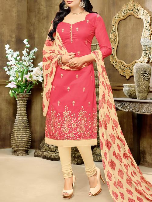 pink chanderi cotton unstitched dress material - 14513126 - Very Small Image - 1